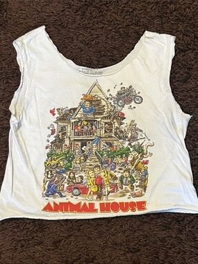 Animal House Graphic Cut-Up Crop Tank Top